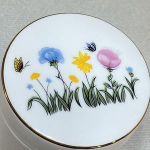 Vintage Porcelain Jar Multicolored Floral Butterflies Lidded Jar Made in Japan